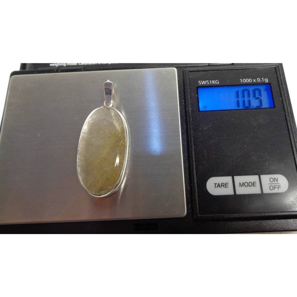 Golden Rutilated Quartz 925 Silver Pendant, Natural HIGH Quality Rutile Quartz - Picture 6 of 6